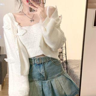 Plain Cropped Knit Camisole / Cardigan