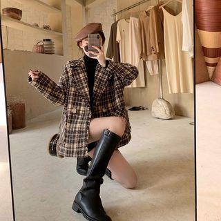 Lapel Collar Plaid Button Coat