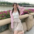 Spaghetti Strap Top / Jacket / Floral Print Mini A-line Skirt