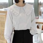 Bell-sleeve Striped Blouse White - One Size