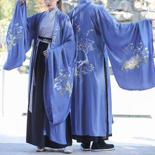 Wrap Hanfu Top / Bell-sleeve Cover-up / Maxi A-line Skirt / Set