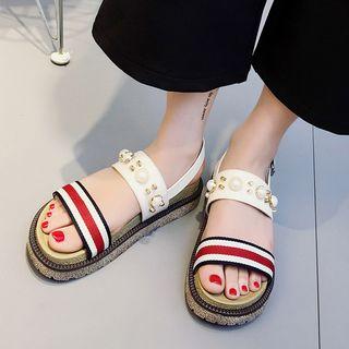 Beaded Peep-toe Platform Sandals