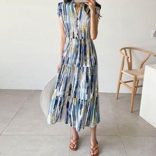 Band-waist Patterned Tiered Dress