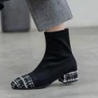 Low-heel Houndstooth Short Boots
