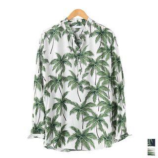 Mandarin-collar Loose-fit Hawaiian Shirt