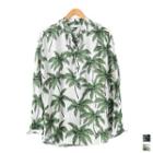 Mandarin-collar Loose-fit Hawaiian Shirt