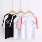 Floral Embroidered Raglan Short-sleeve T-shirt