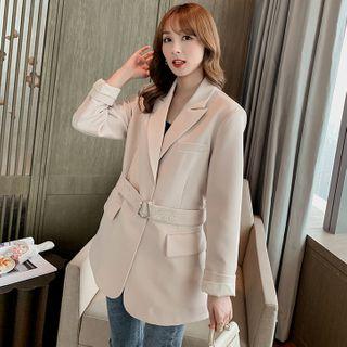 Letter Embroidered Belt Blazer