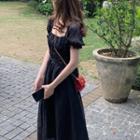 Short-sleeve Chain Strap Midi A-line Dress