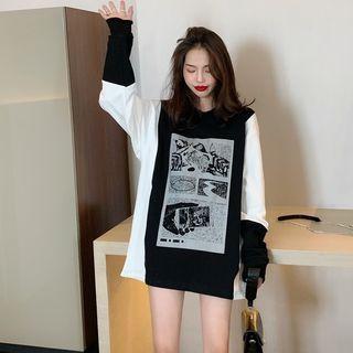 Color Block Printed Sweatshirt Black & White - One Size