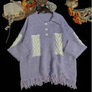 Two Tone Knit Polo Sweater