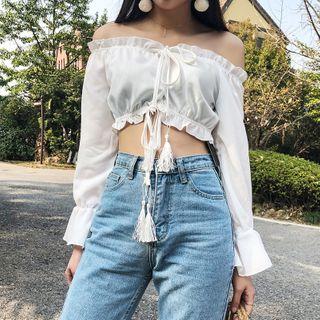 Lace-up Off-shoulder Long-sleeve Crop Top