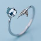 925 Sterling Silver Glass Bead Mermaid Tail Open Ring S925 Silver - Ring - Silver - One Size