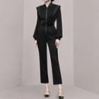 Set: Long-sleeve Blouse + Dress Pants + Belt