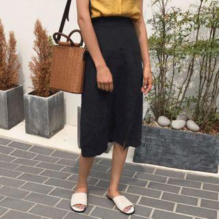 Linen Band-waist Midi Skirt