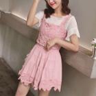 Set: Short-sleeve T-shirt + Lace Camisole Top + A-line Skirt