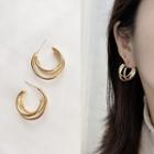 Alloy Layered Open Hoop Earring 1 Pair - 925 Silver Stud - Gold - One Size