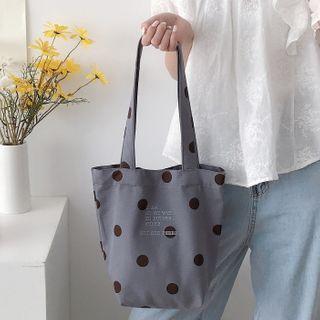 Embroidered Dotted Canvas Tote Bag