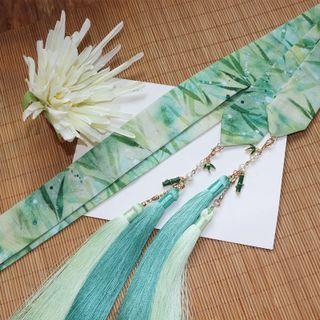 Bamboo Print Tassel Hair Tie Green - One Size