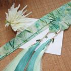 Bamboo Print Tassel Hair Tie Green - One Size
