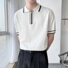 Contrast Trim Zip Knit Polo Top