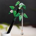 Leaf Faux Crystal Wooden Hair Stick 1 Pc - Green - One Size