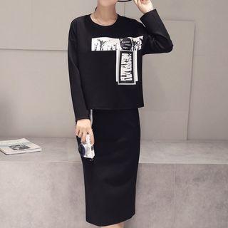 Set: Printed Sweatshirt + Midi Skirt