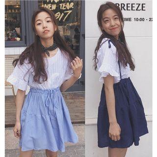 Flutter-sleeve Mock Two-piece A-line Dress
