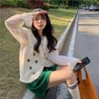 Long-sleeve Collared Lace Blouse / Floral Embroidered Button-up Sweater Vest