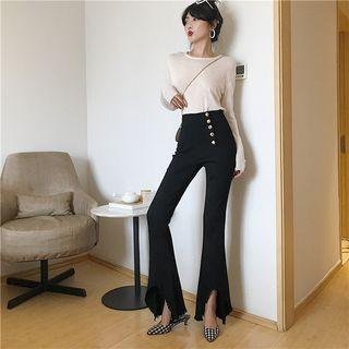 Buttoned Boot-cut Pants