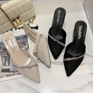 Rhinestone Pointy-toe Stiletto Heel Mules