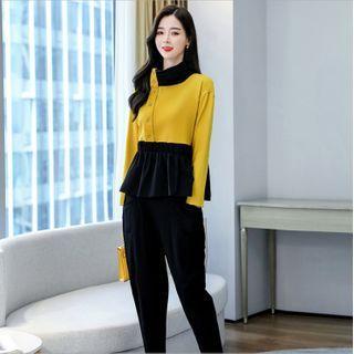Set: Two Tone Ruffled Blouse + Harem Pants