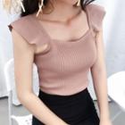 Flutter-strap Rib Knit Top