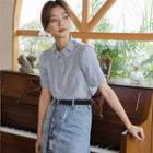 Two Tone Striped Button-up Blouse