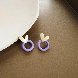 Heart & Hoop Earring 1 Pair - S925 Silver - Beige & Purple - One Size