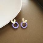 Heart & Hoop Earring 1 Pair - S925 Silver - Beige & Purple - One Size