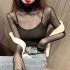 Turtle-neck Long-sleeve Sheer Top