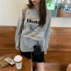 Long-sleeve Printed T-shirt Gray - One Size
