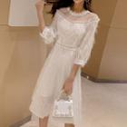 3/4-sleeve Mesh A-line Dress