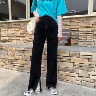 High-waist Contrast Trim Jeans