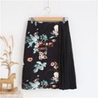 Pleated Panel Floral A-line Skirt