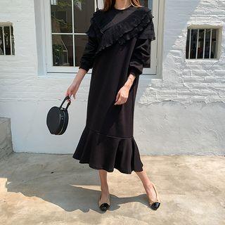 Ruffle-trim Long Sweatshirt Dress