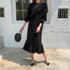 Ruffle-trim Long Sweatshirt Dress