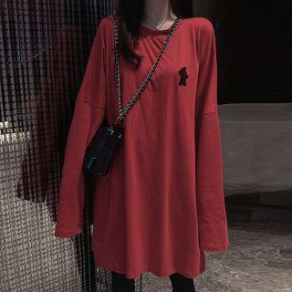 Cartoon Embroidered Long-sleeve T-shirt Dress As Shown In Figure - One Size