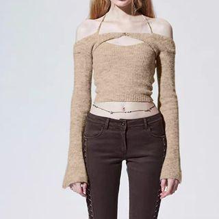 Set: Bell-sleeve Shrug + Halter Camisole Top