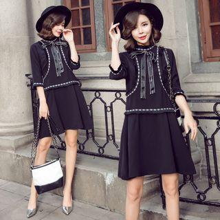 Mock-two-piece Elbow-sleeve Paneled Dress
