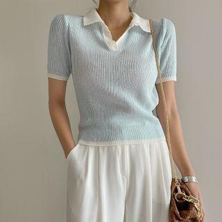 Contrast-trim Rib-knit Polo Shirt