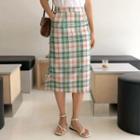 Linen Blend Plaid H-line Skirt