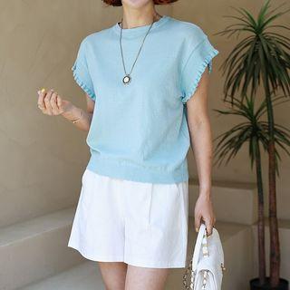 Frilled Cap-sleeve Knit Top