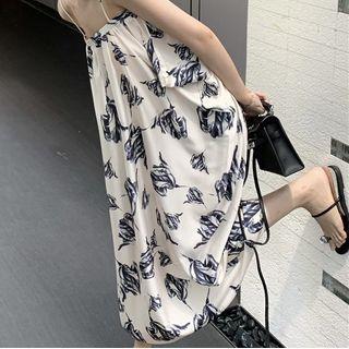 Spaghetti Strap Print Dress Ink - Beige - One Size